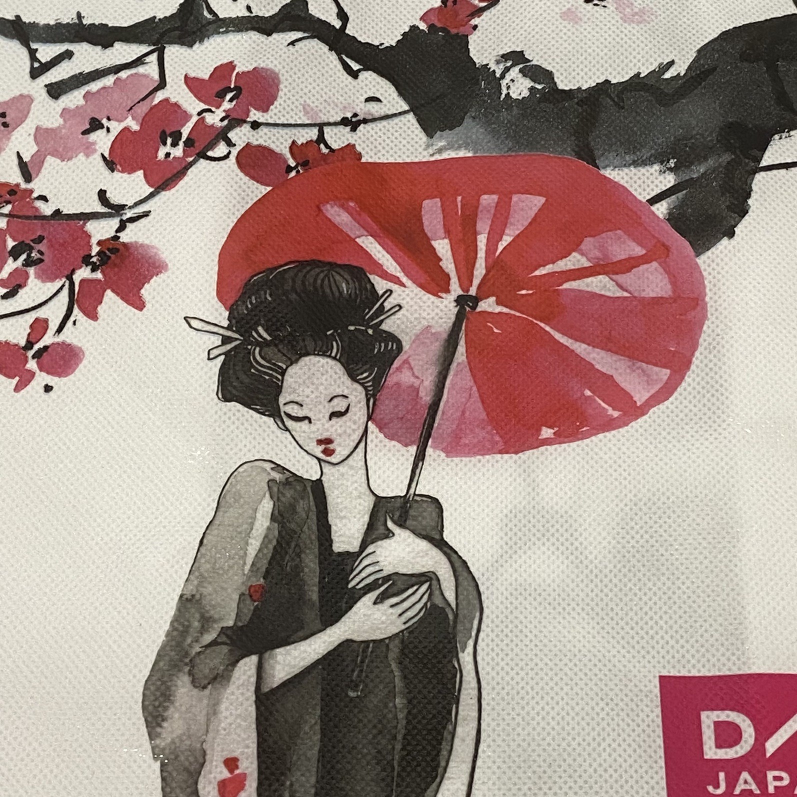 DAISO Reusable Shopping Tote Bag Geisha Sakura Blossoms 15.5×11 NWT