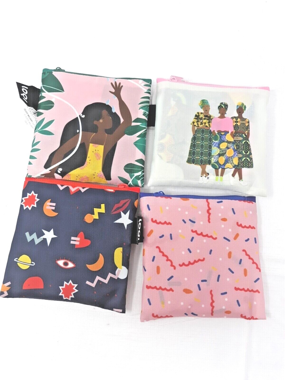 4 Reusable Tote Shopping Bags CÉLESTE WALLAERT Bags in Matching Pouches- LOQI