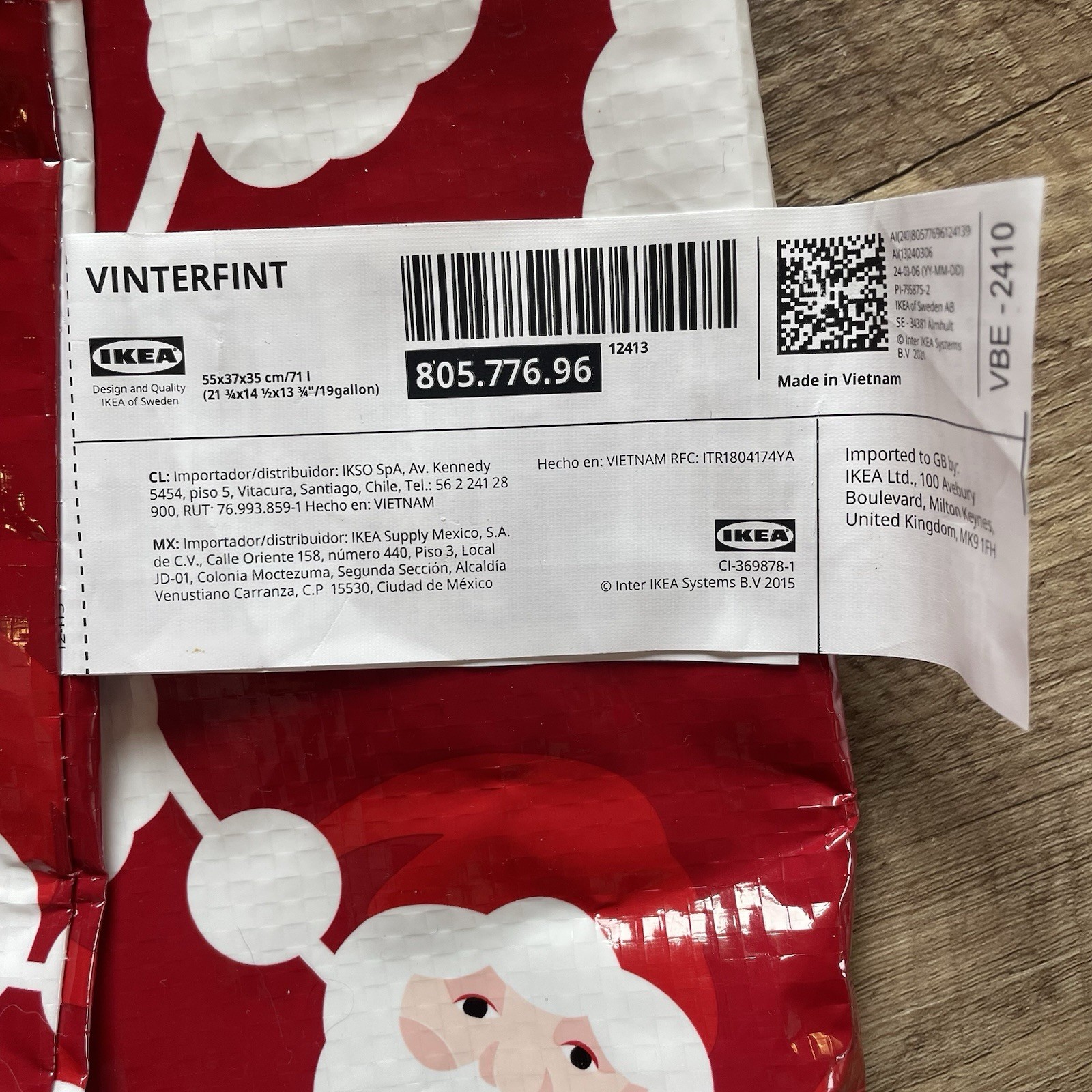 Ikea VINTERFINT Large Shopping Tote Bag (19-gallon) Santa Claus 805.776.96 ~ NEW