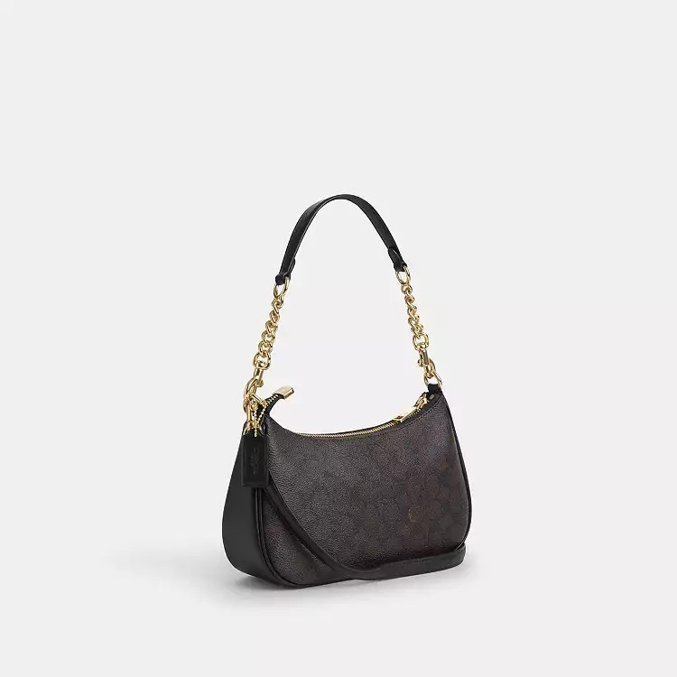 NWT Teri Shoulder Bag In Signature CV933 Gold/Walnut/Black