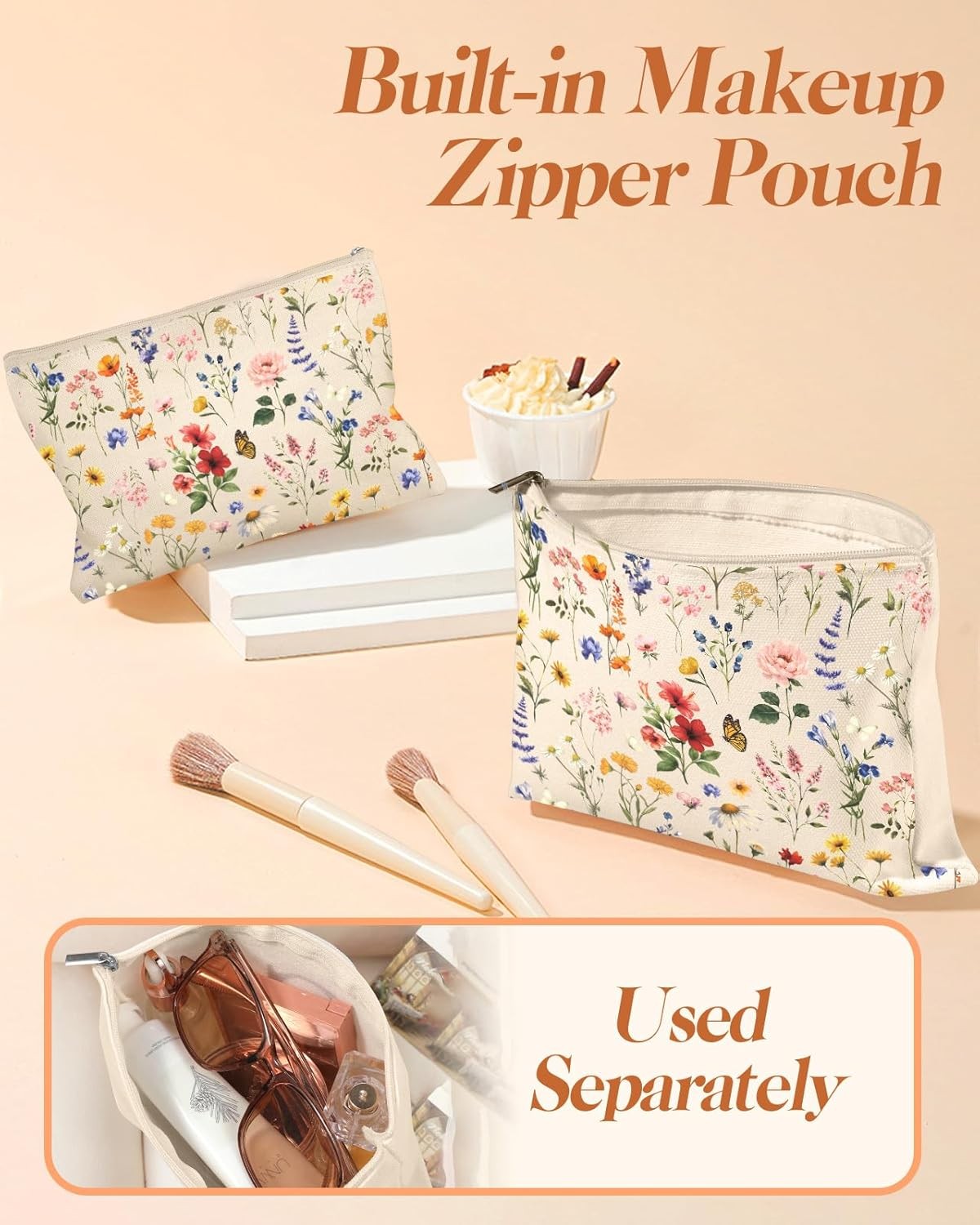Aesthetic Canvas Tote Bag – with Makeup Pouch Bag for Women