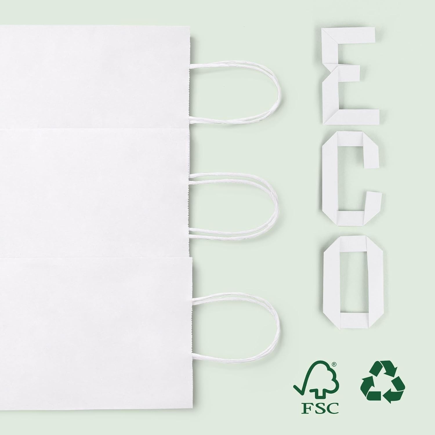 Paper Bags 20Pcs 5.25 x 3.75 x 8 Inch White Small Kraft Shopping Bags Bulk with