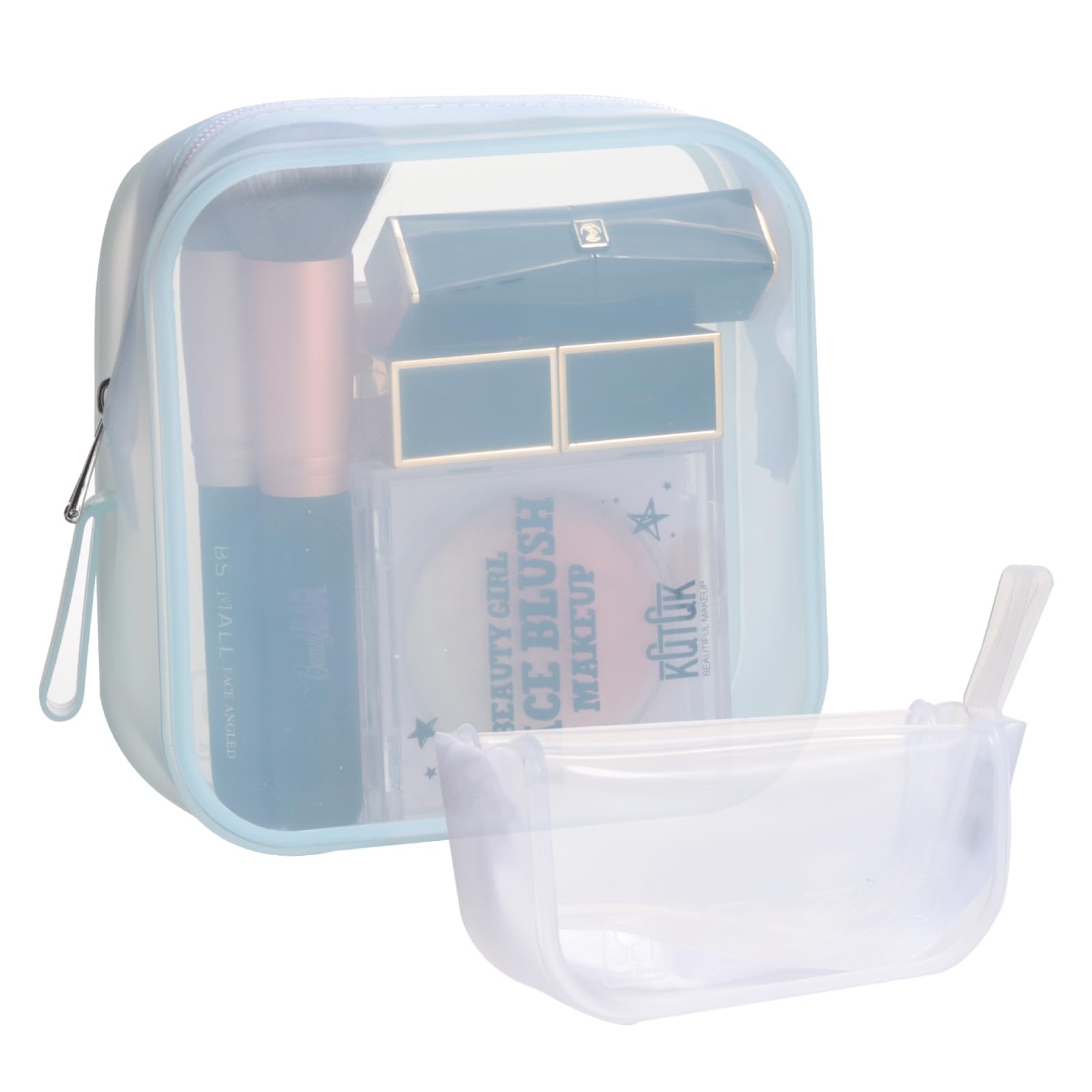 BS-MALL Silicone Travel Makeup Bag – Transparent Cosmetic Storage White