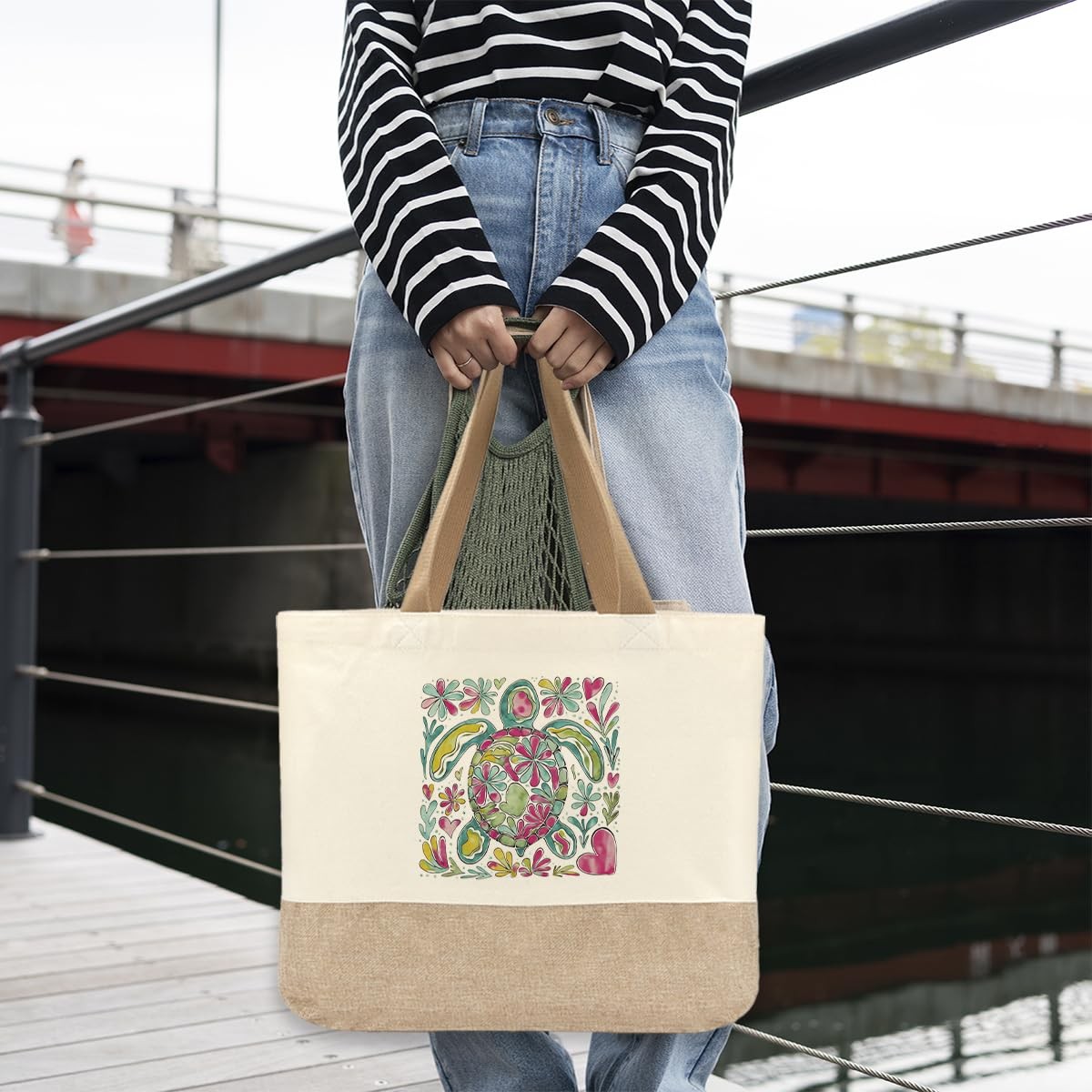 Sea Turtle Summer Beach Bag for Women, Large Beach Tote Bag, Ocean Lover Aest…
