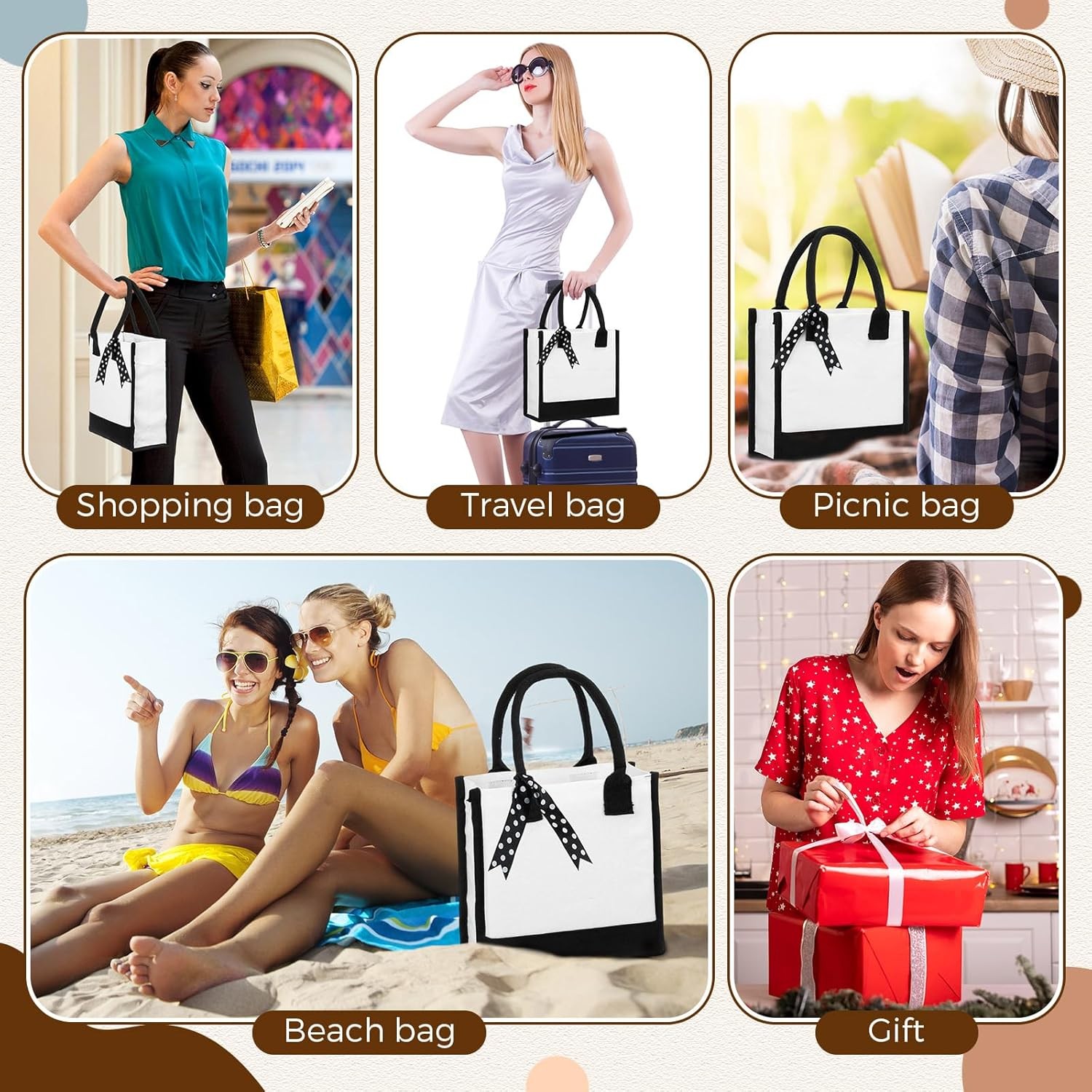 12 Pcs Small Canvas Tote Gift Bags Bulk Women Size 10 x 10 x 4 Inch Sublimation