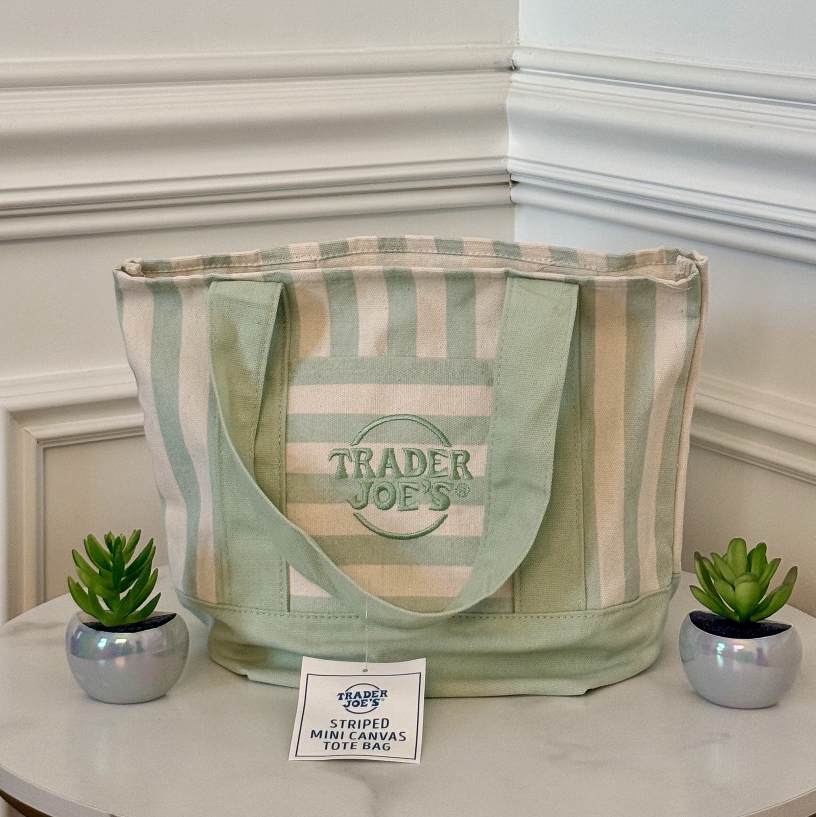 💙 Trader Joe’s Mini Pastel Stripe Canvas Tote Bag, Set Of 4, Ship Today!