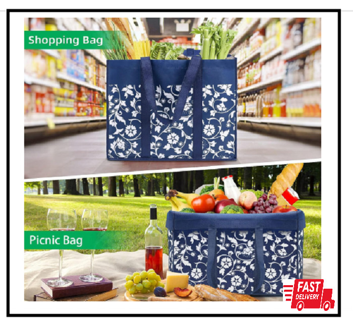 4 Pack Reusable Grocery Bags Foldable Tote Shopping Bags wiht Reinforced Handles