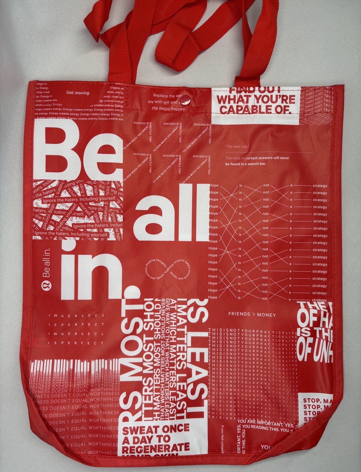 Lot Of 2 New Lululemon Reusable Shopping Tote Bag Large Black & Red 16” x 14”