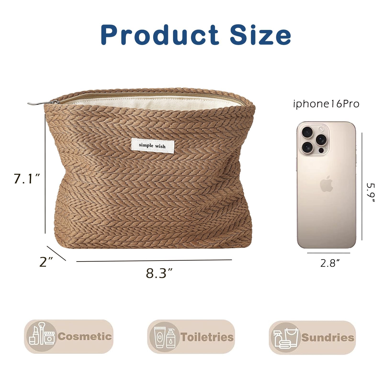 Lestikave Coquette Straw Makeup Bag, Cute Boho Crochet Travel 02Brown