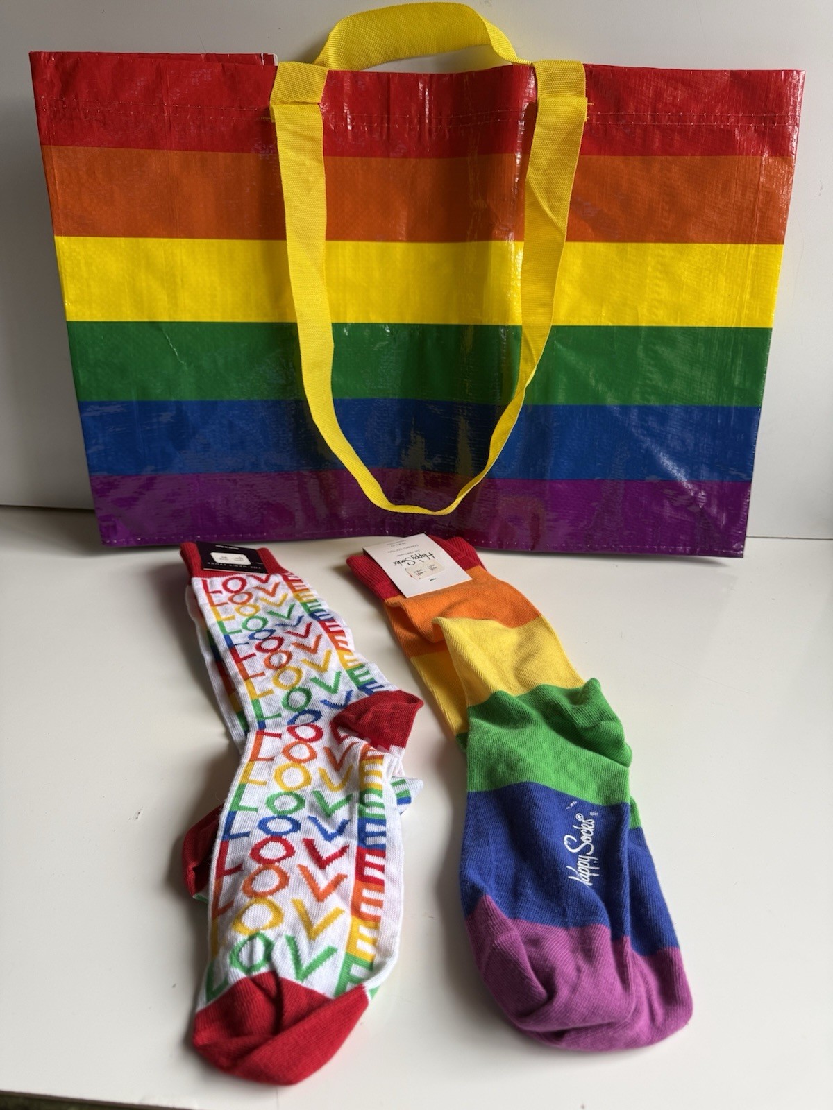 IKEA Pride Rainbow Bag & Happy Socks Bundle LGBTQ Gift Set New Rainbow Tote