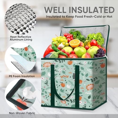 2Pk Insulated Reusable Grocery Bags – Collapsible Cooler – 2 Pack Spring Stroll