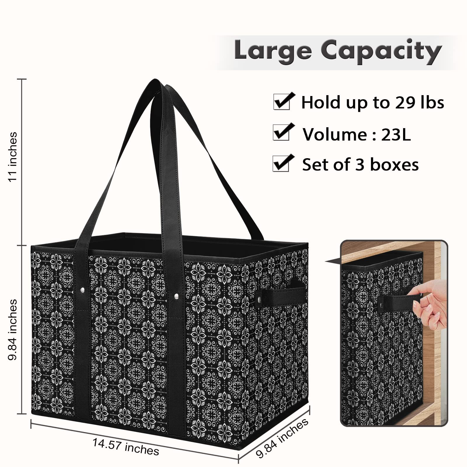 2 Pack Reusable Grocery Bags Large Water Resistant Foldable Clothes Picnic Black
