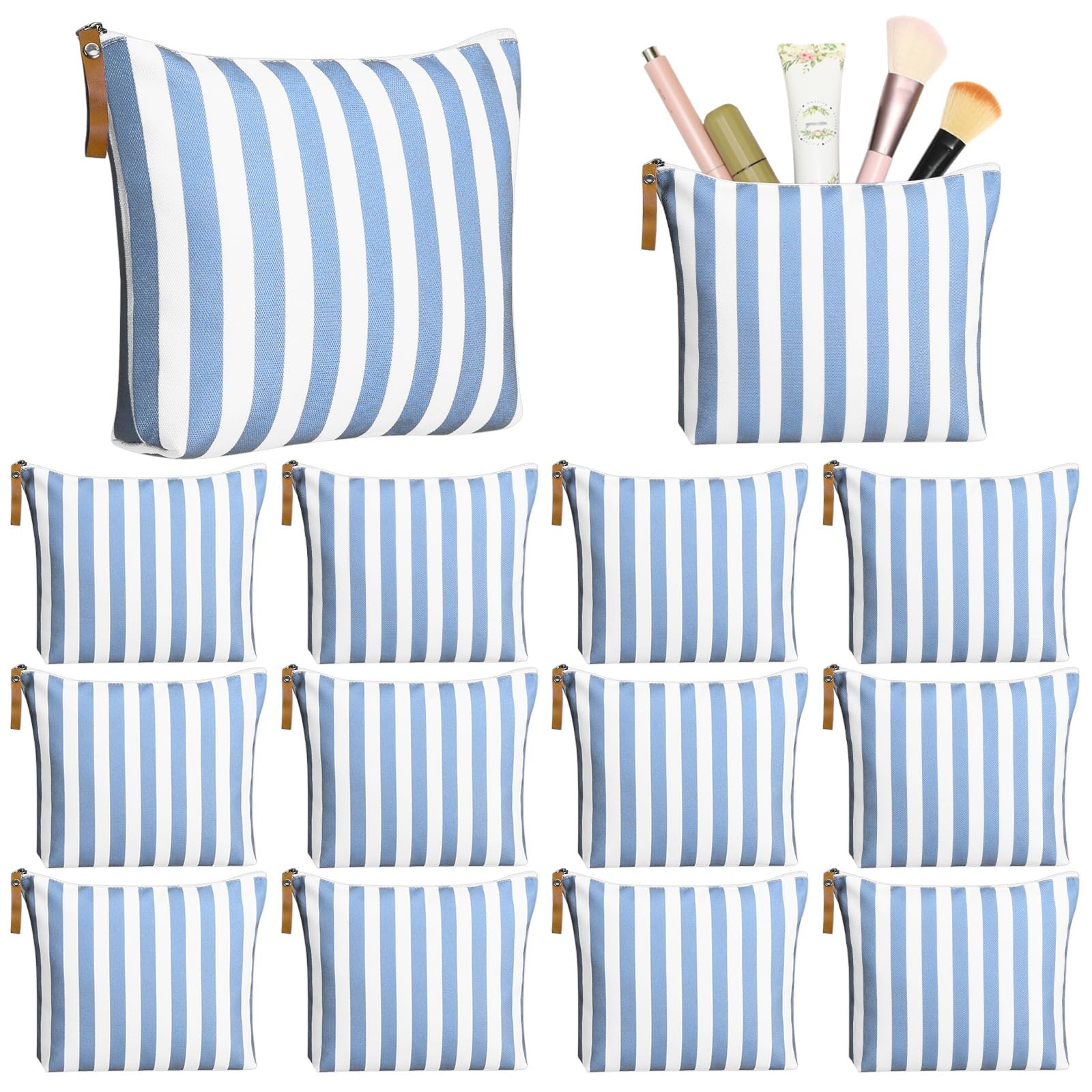 Hillban 12 Pcs Blue Striped Makeup Bags Bulk 9.84 x 7.87 x 1.97 inches,