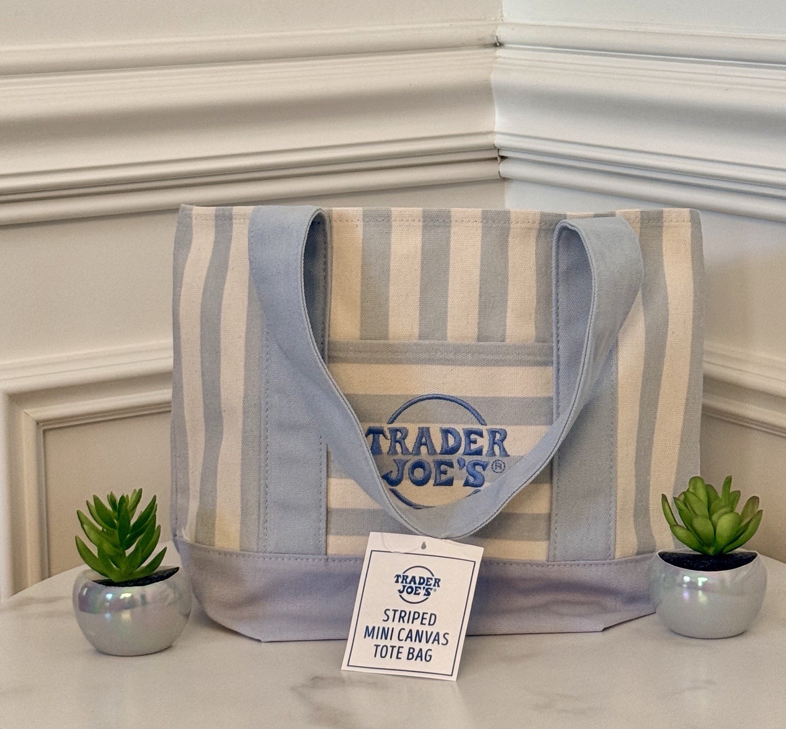 💙 Trader Joe’s Mini Pastel Stripe Canvas Tote Bag, Set Of 4, Ship Today!