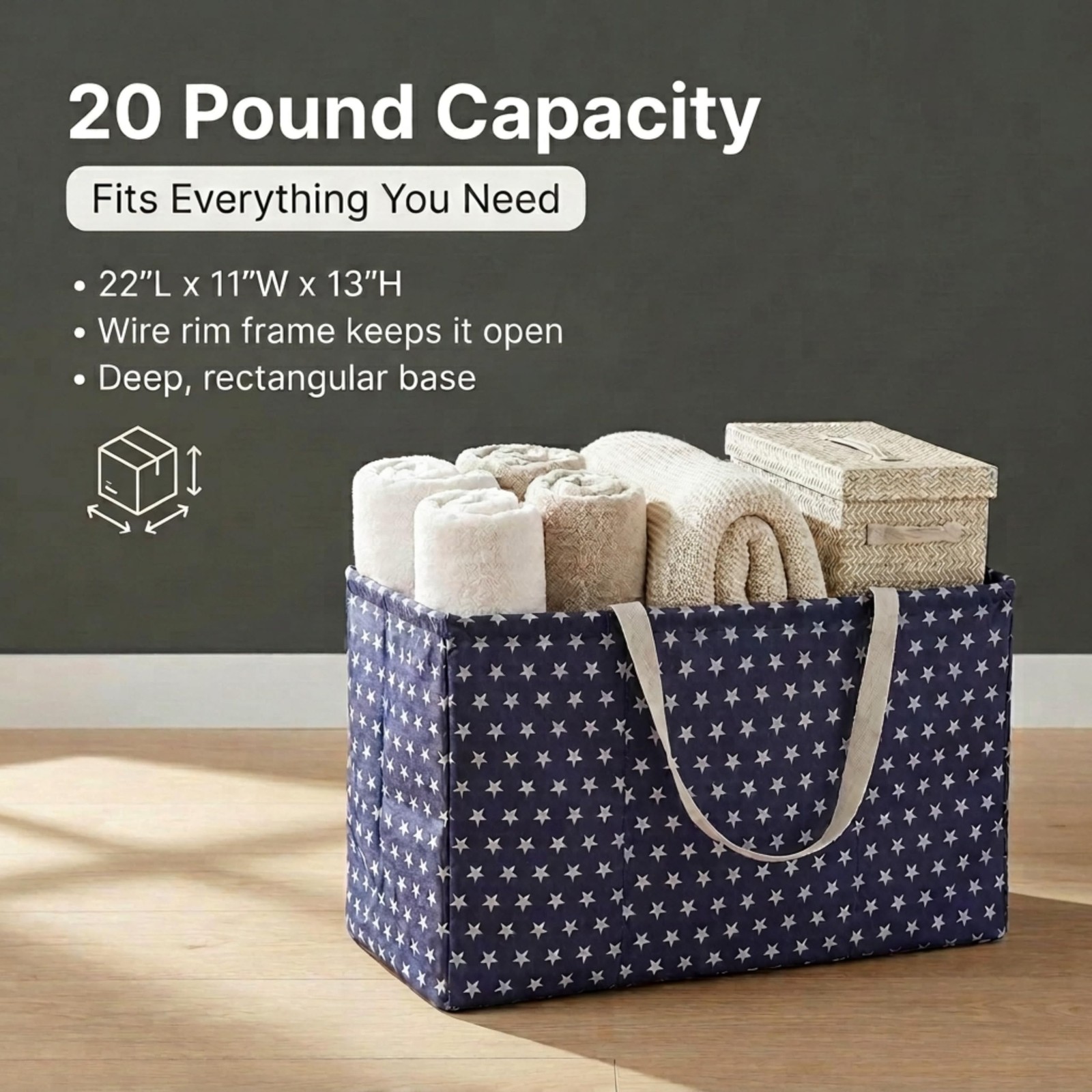 Blue with White Stars Krush Container All-Purpose Utility Tote