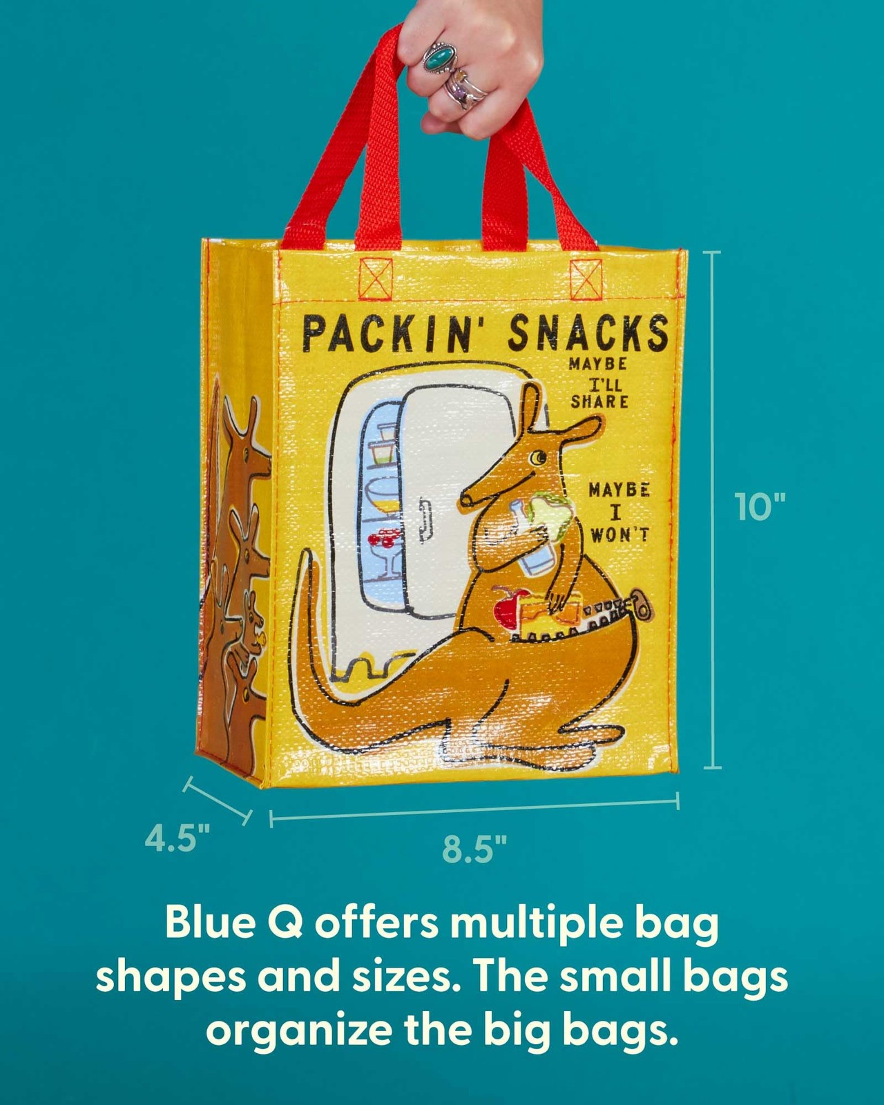 Handy Tote, Packin’ Snacks, reusable lunch sack or gift bag, made from 95% re…