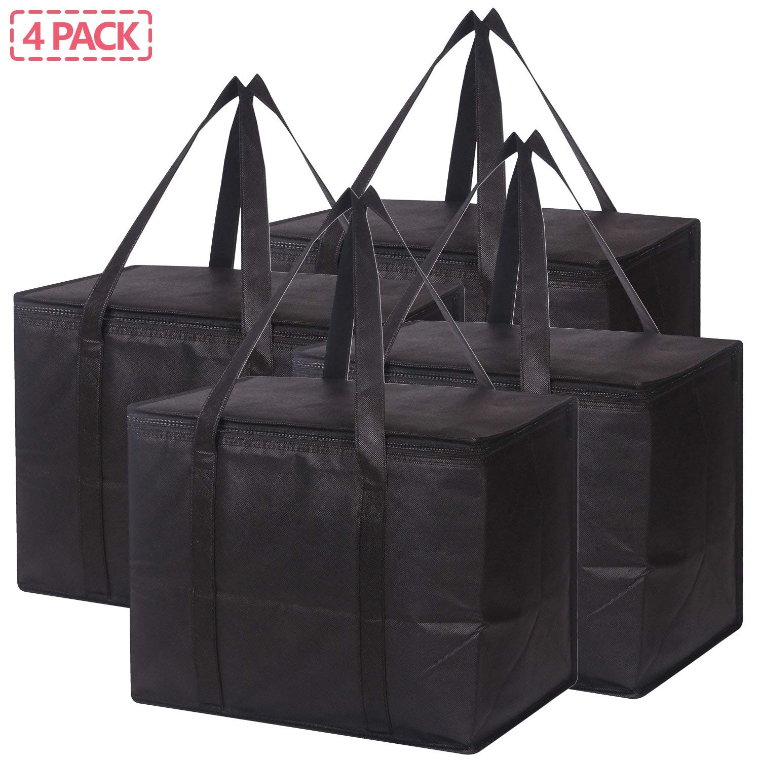 Large Insulated Reusable Grocery Bags 16.1″x13″x10.2″ 4 Pack – Heavy Duty