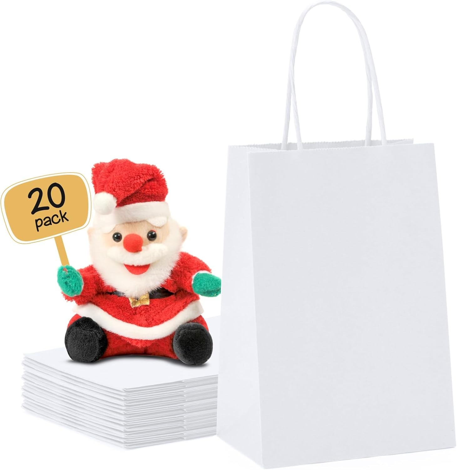 White Paper Bags 20Pcs 5.25×3.75×8 Inch, Kraft Paper Bags with Handles, Small