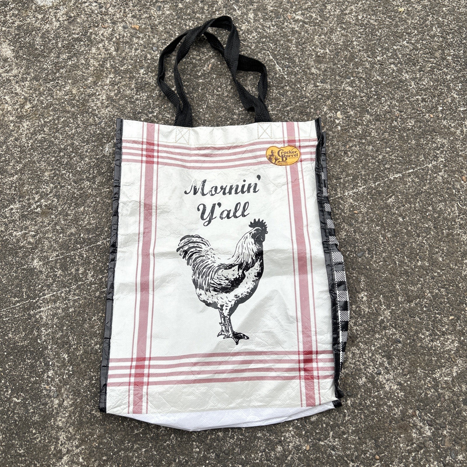 Cracker Barrel Reusable Shopping Bag. Mornin’ Y’all- With Plaid Pattern—