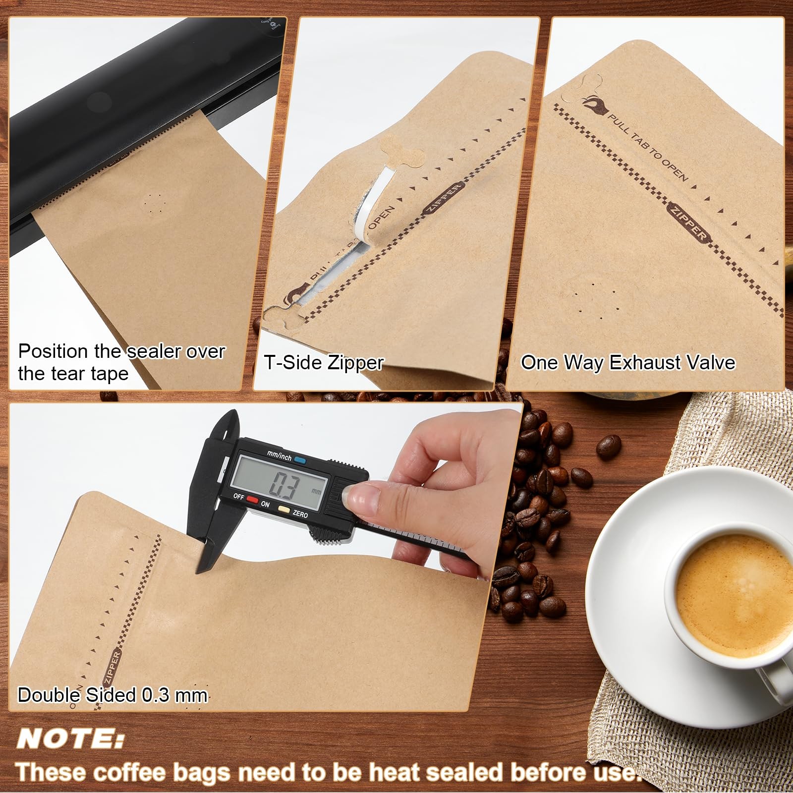 50 PCS 1 Lb Coffee Bags with Valve, Stand Up Pouches for Freshness, Large