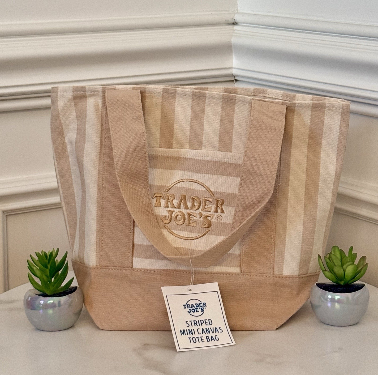 💙 Trader Joe’s Mini Pastel Stripe Canvas Tote Bag, Set Of 4, Ship Today!