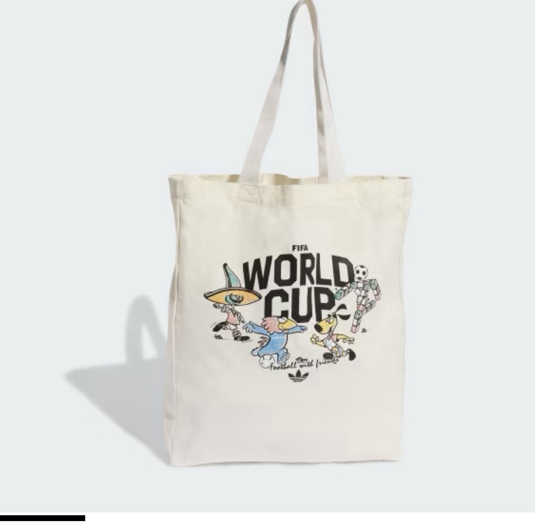 Adidas Canvas Foldable Tote Bag Beige FIFA Classics Graphic Reusable Shopping