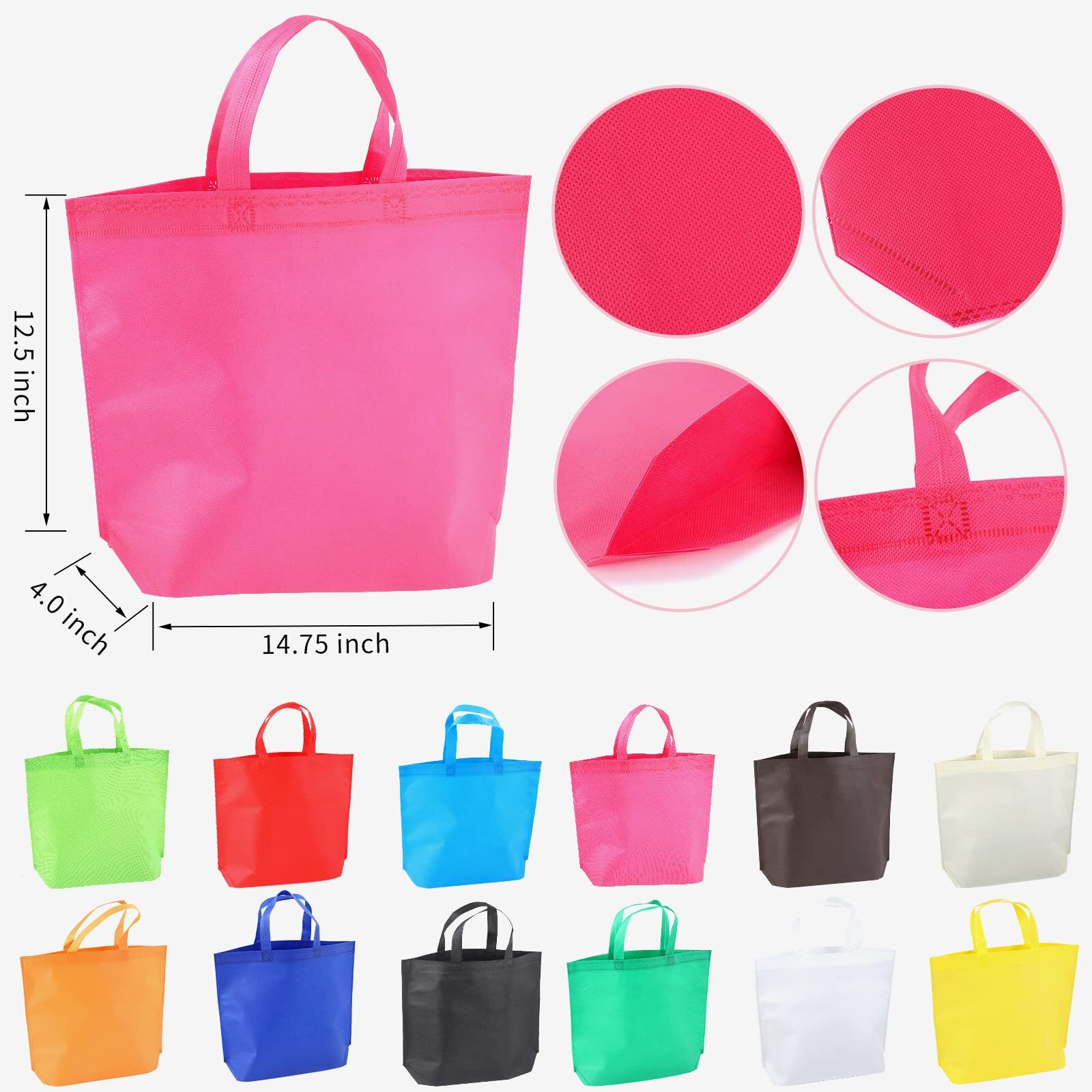 36 Pcs Reusable Large Tote Bags Bulk 12 Colors Party Gift Tote Bag