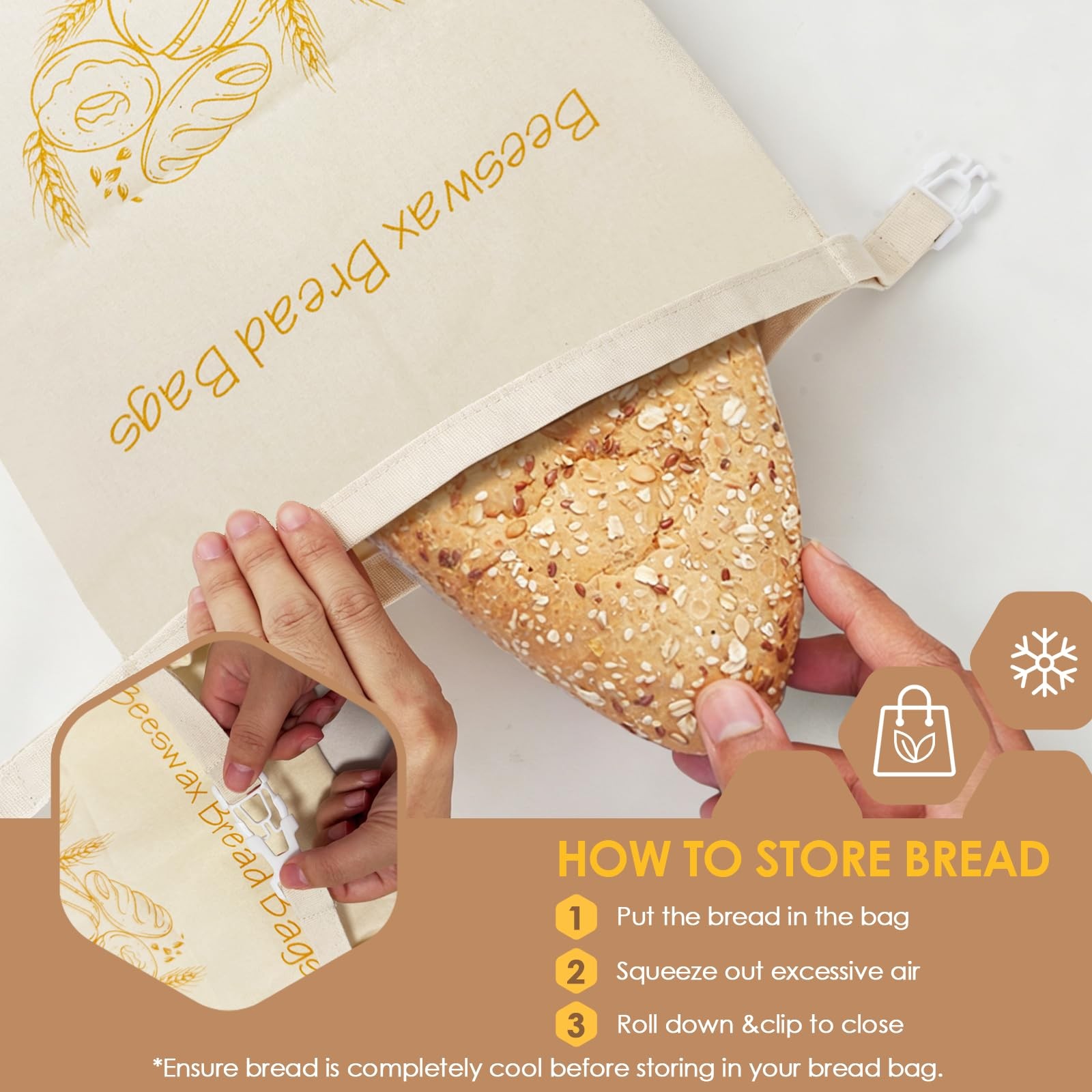 2-Pack Reusable Beeswax Bread Bags – Large 17×13 Inch for 13×17 inches, Grey