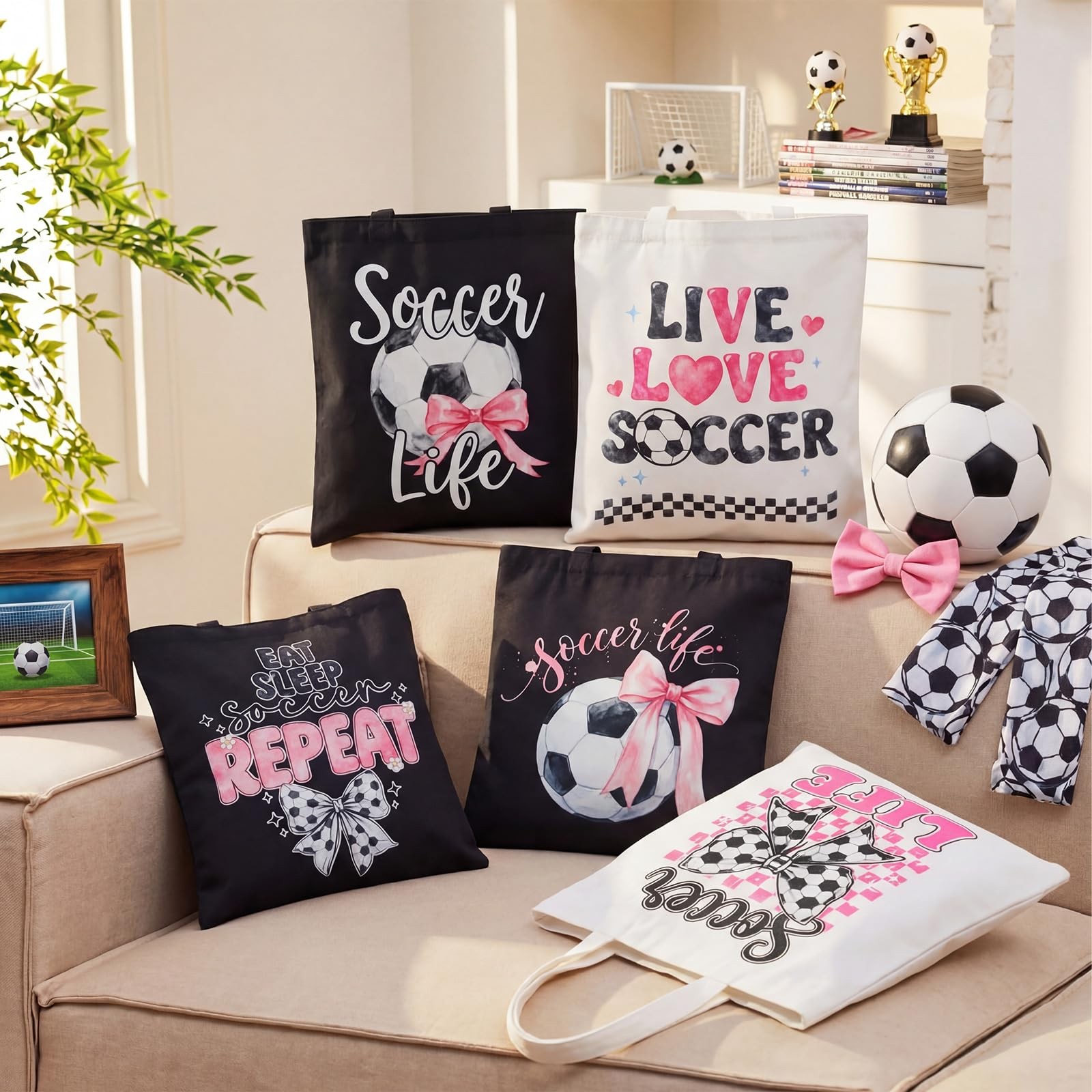 Klyyo Clyro 12 Pcs Pink Soccer Softball Bow Canvas Tote Gift Bags Sports Team…