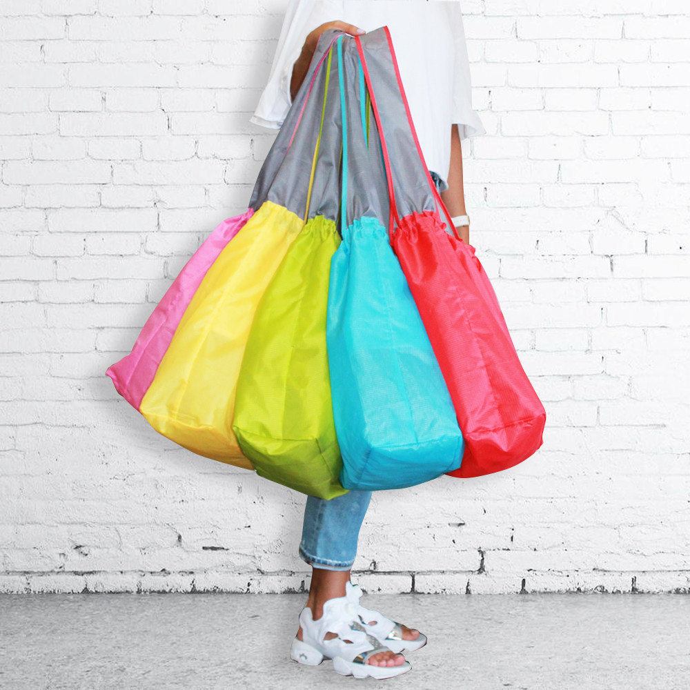 EcoJeannie 3 Pack Large Super Strong Ripstop Nylon Reusable Grocery Shopping Bag