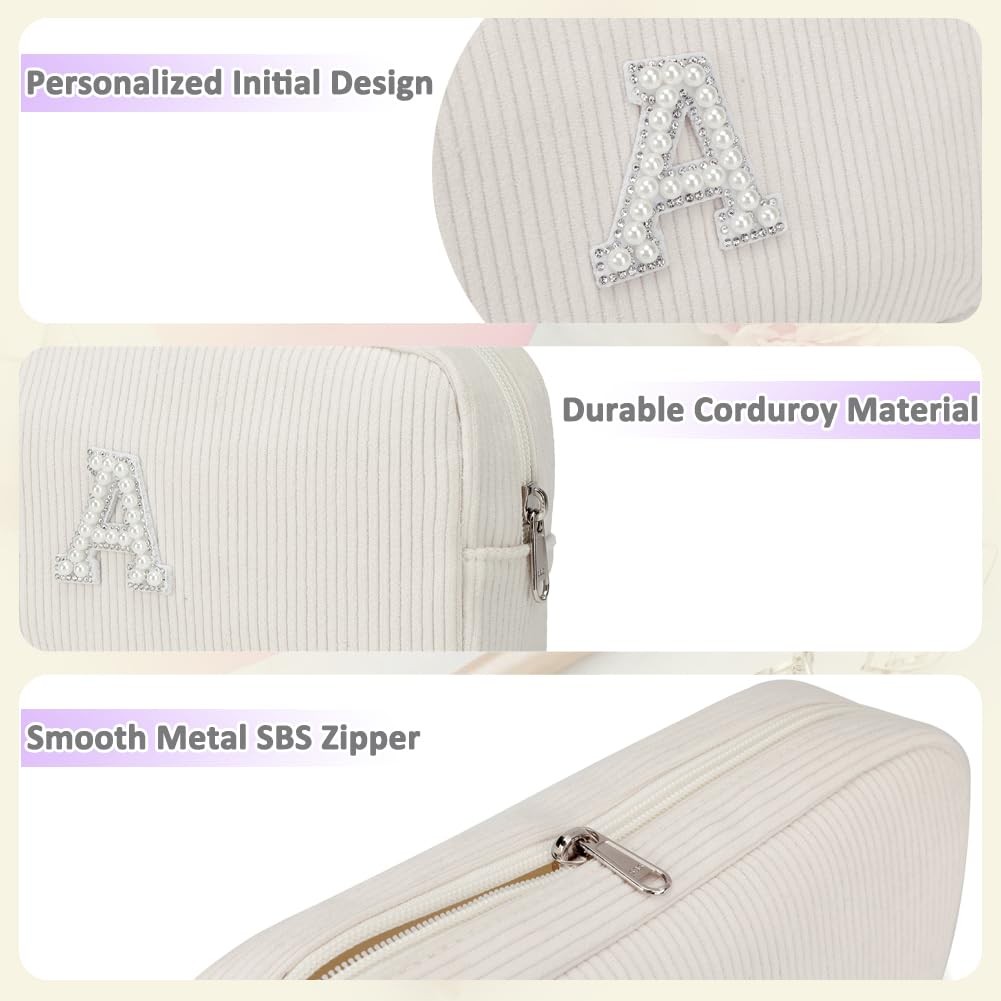 Meisohua 2 Pieces Personalized Initial Makeup Bag for Women one size, Beige