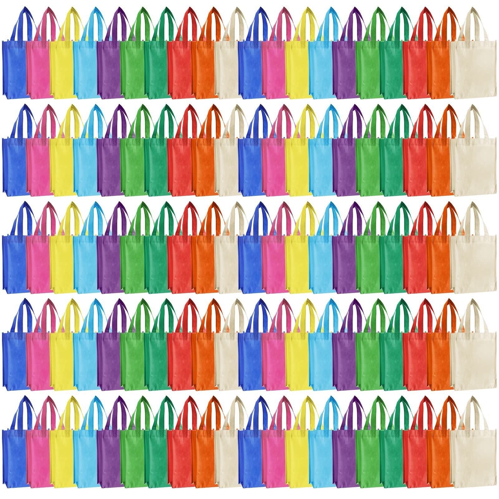 Jexine 100pc Reusable Non-Woven Tote Bags Multicolor 10x8x4 Party Favor Gift