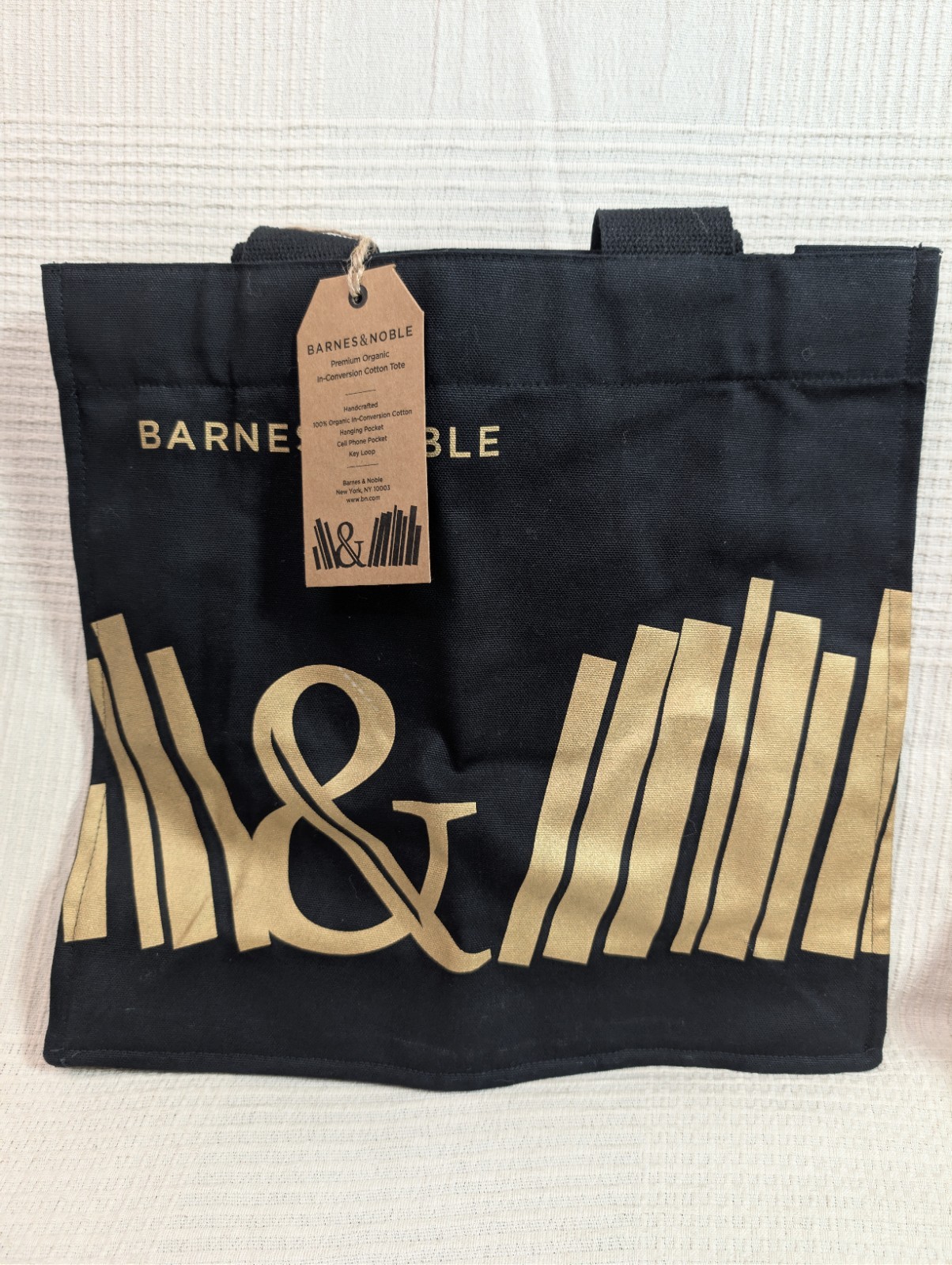 Barnes & Noble Organic Cotton Tote Bag Lot of 2 Rust/Peach & Black/Gold Canvas