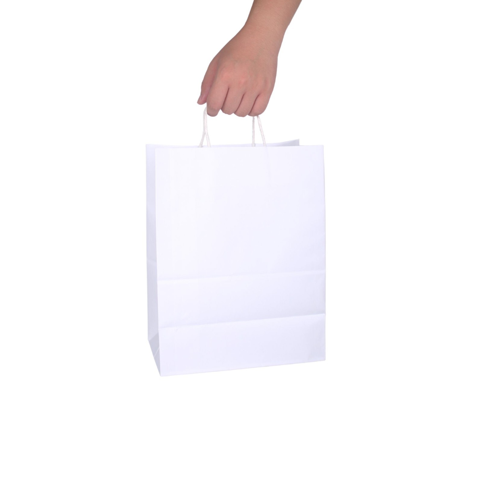 50 Pack – Medium White Kraft Paper Bags with Handles [10x5x13 Inches]