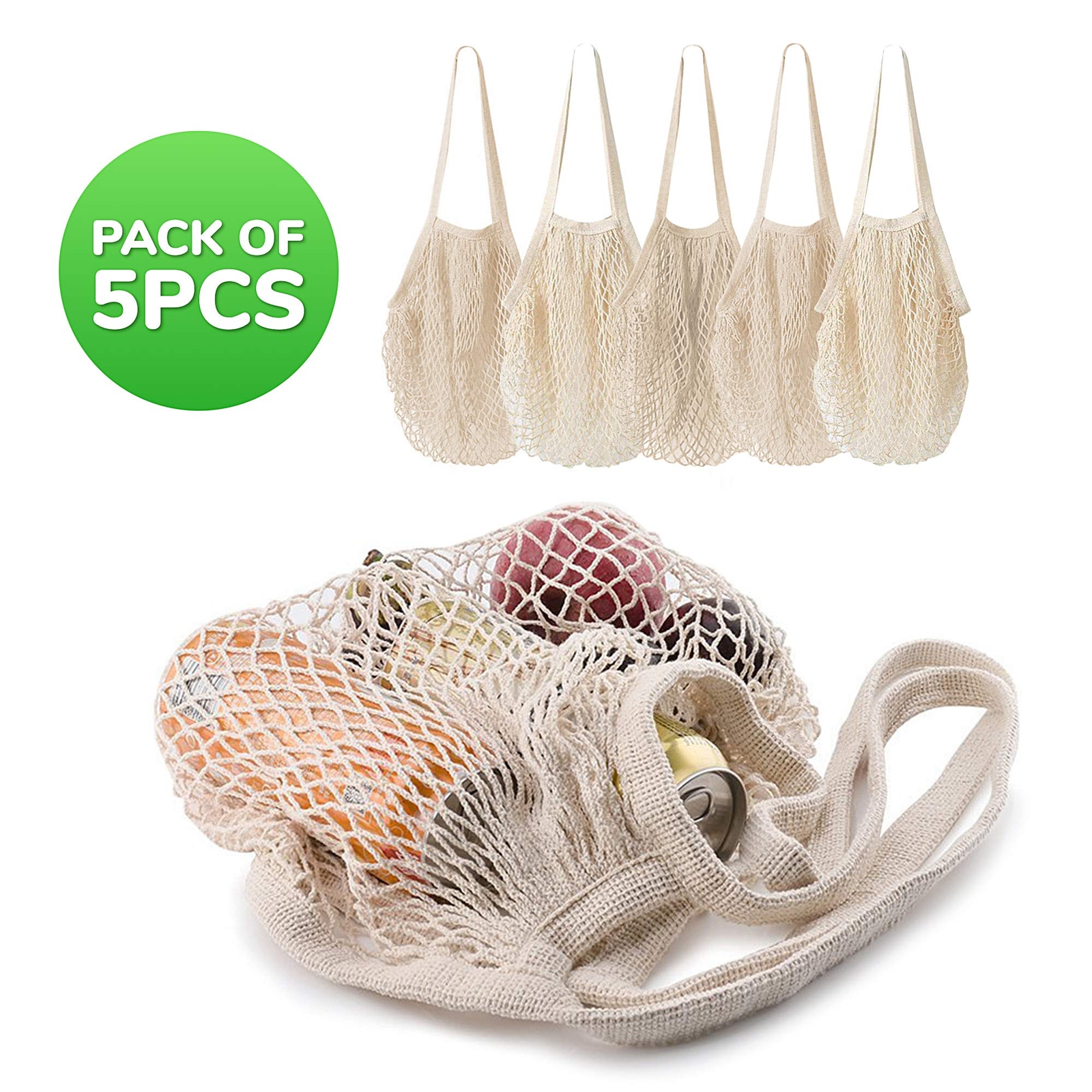 5 Pack Cotton String Shopping Bags Reusable Washable Grocery Mesh Bags Organizer