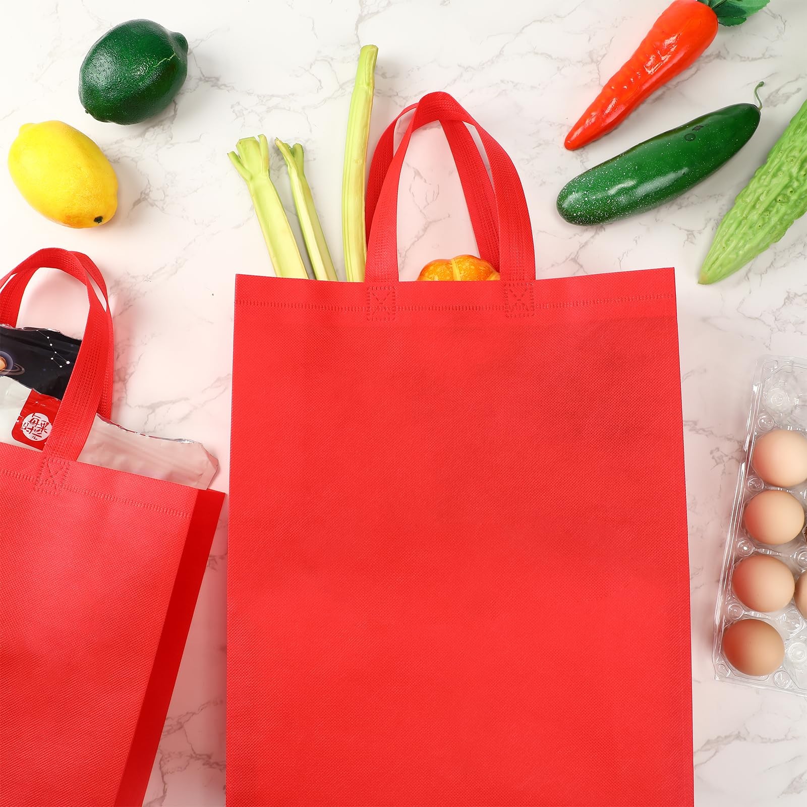 80 PCS Large Reusable Non Woven Tote Grocery Bags Bulk 15×11.8×4 Inch
