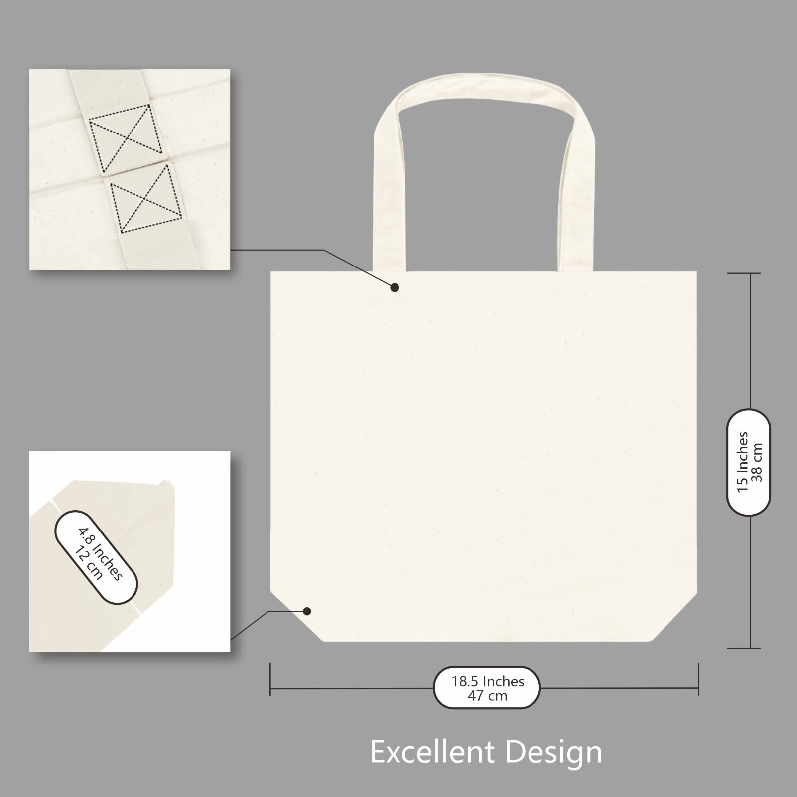 TOPDesign 6-Pack Super Strong Large 12oz Cotton Canvas Tote Bags, Reusable Gr…