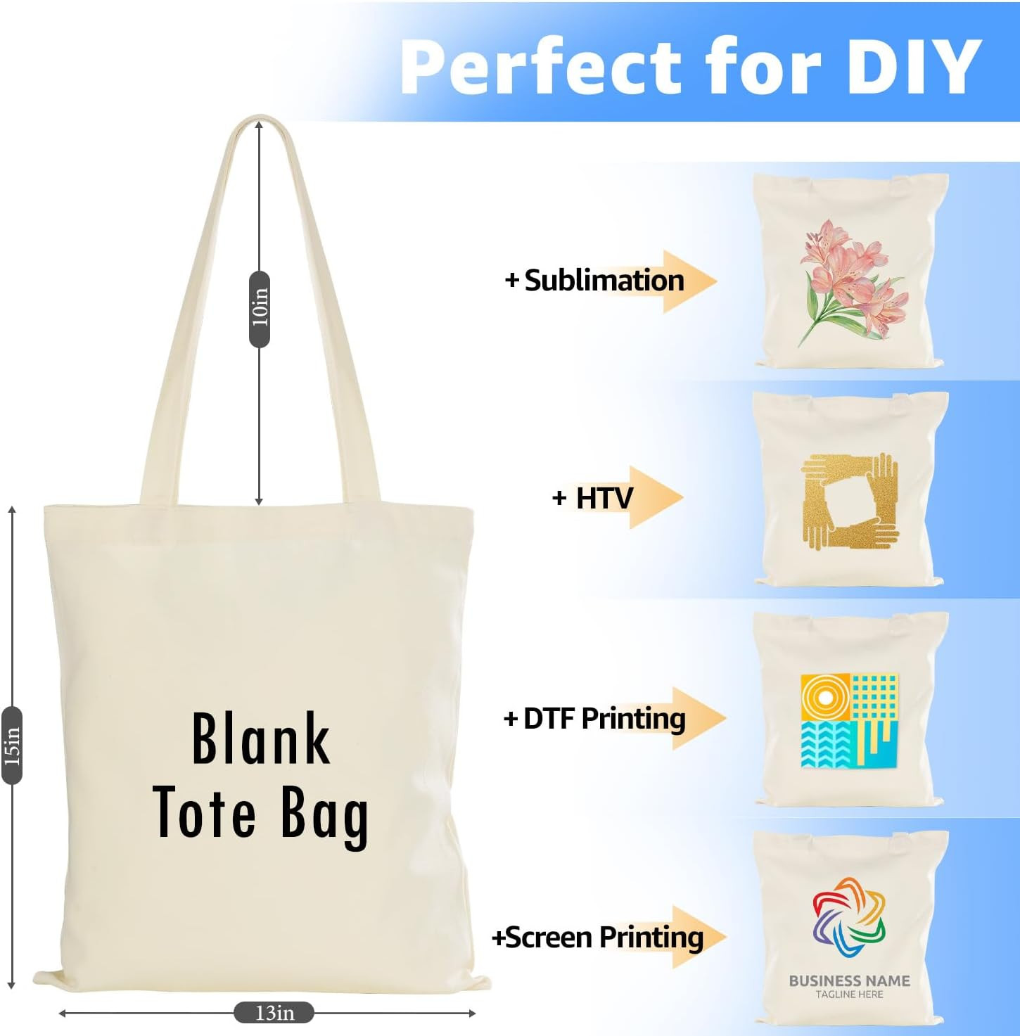 50/120 Pack Canvas Tote Bag Bulk for Business or Group, 13X15 Inches Blank Tote