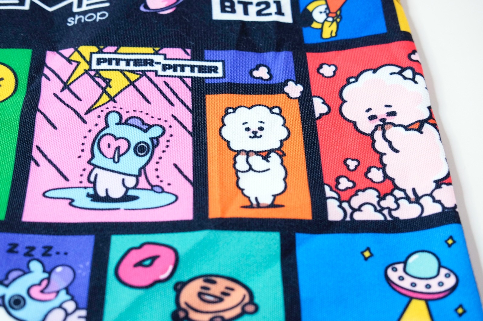 BT21 Graphic Tote Bag The Creme Shop Black Reusable Shopping Bag BTS