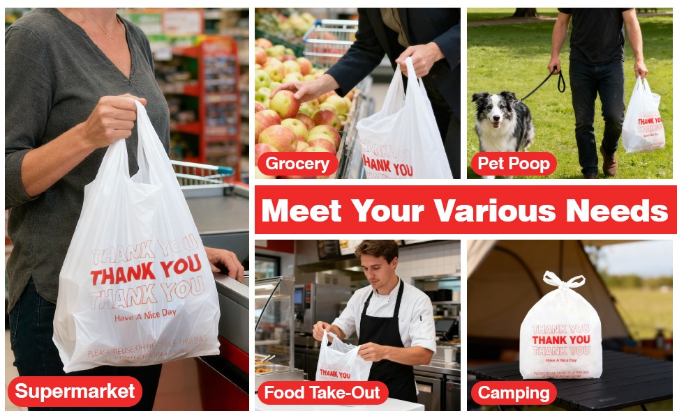 Grocery Bags – 40Count Thank You T-shirt Bags for Grocery Store 11″ X 21″