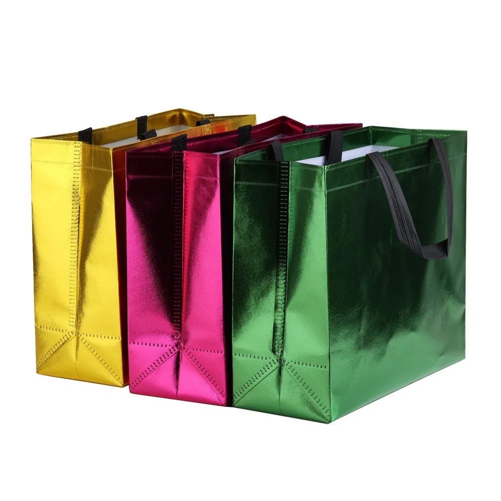 10 PACK Non-Woven Fabric Gift Bags Handles Waterproof Shopping Bags Organizer
