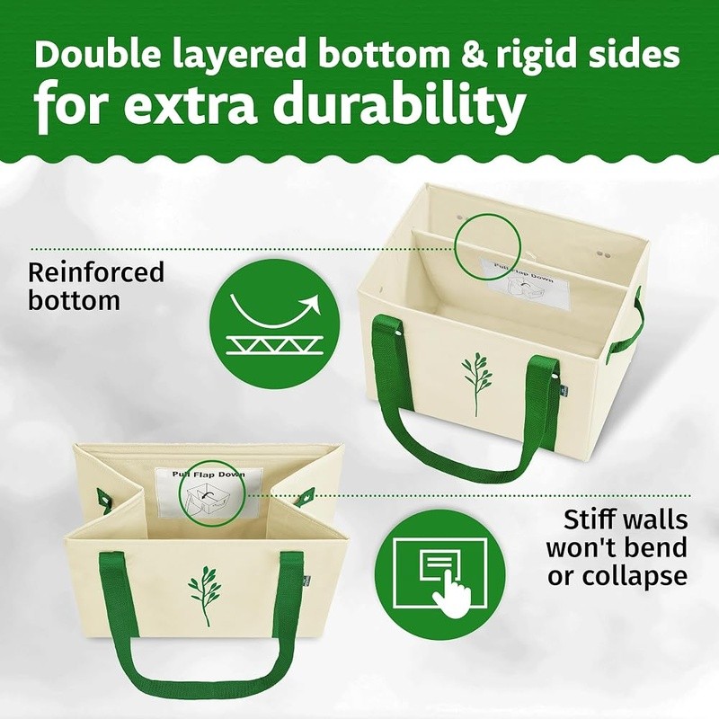 Heavy Duty Reusable Grocery Bags Sturdy Foldable Shopping Tote Easy Clean 65lbs