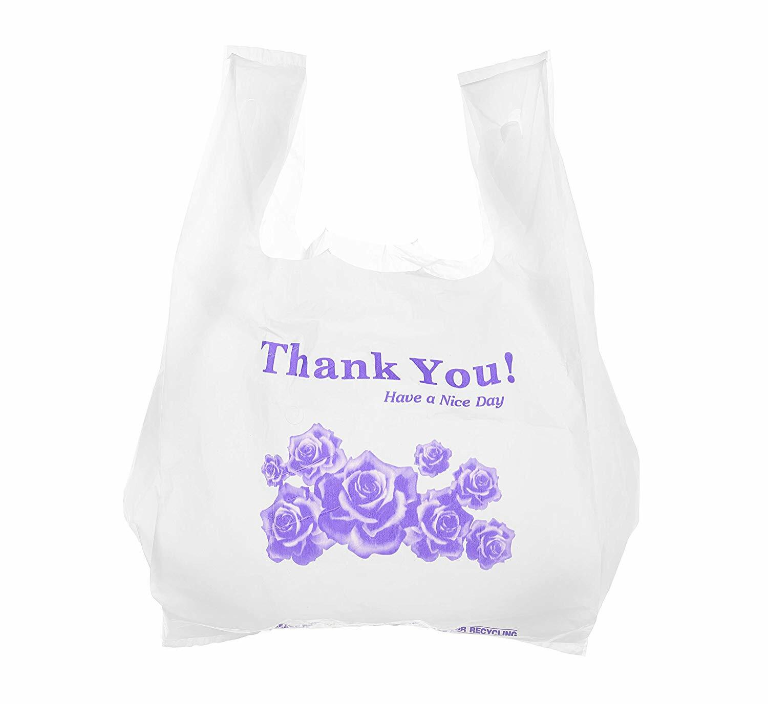 1000 Pack – 1/8 White Flower Plastic Shopping Bags – T-Shirt Bags 17x10x6 in