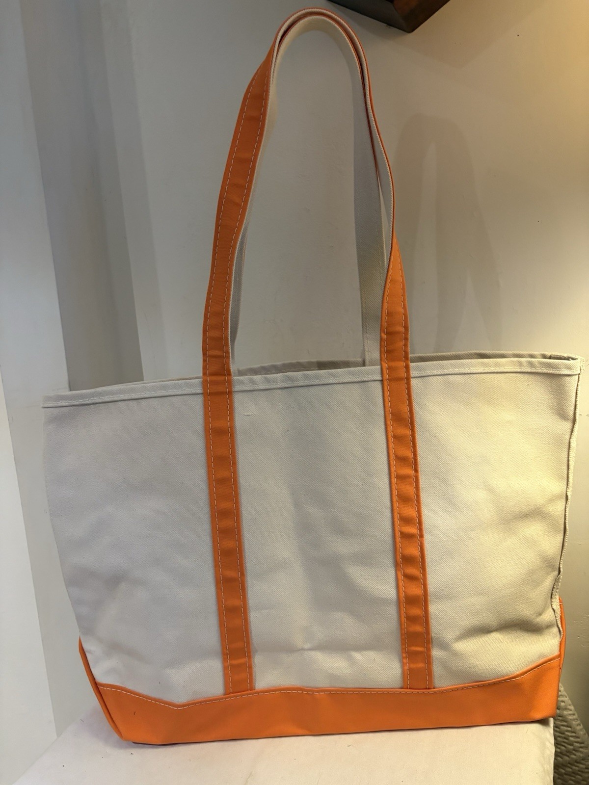 LL Bean Boat & Tote Heavy Canvas Tote Bag Extra Large Long Handle “LMH”Excellent