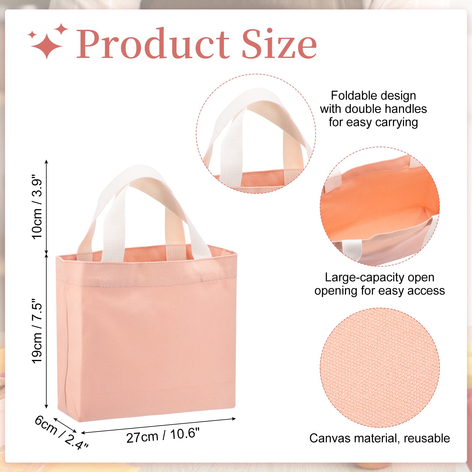 Small Canvas Tote Bag for Women, 11 x 2 x 7″ Canvas Bags, Pink