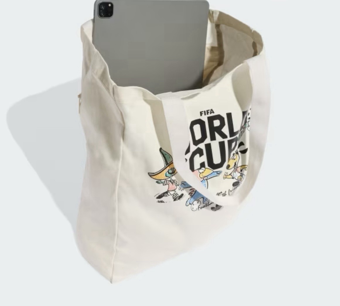 Adidas Canvas Foldable Tote Bag Beige FIFA Classics Graphic Reusable Shopping