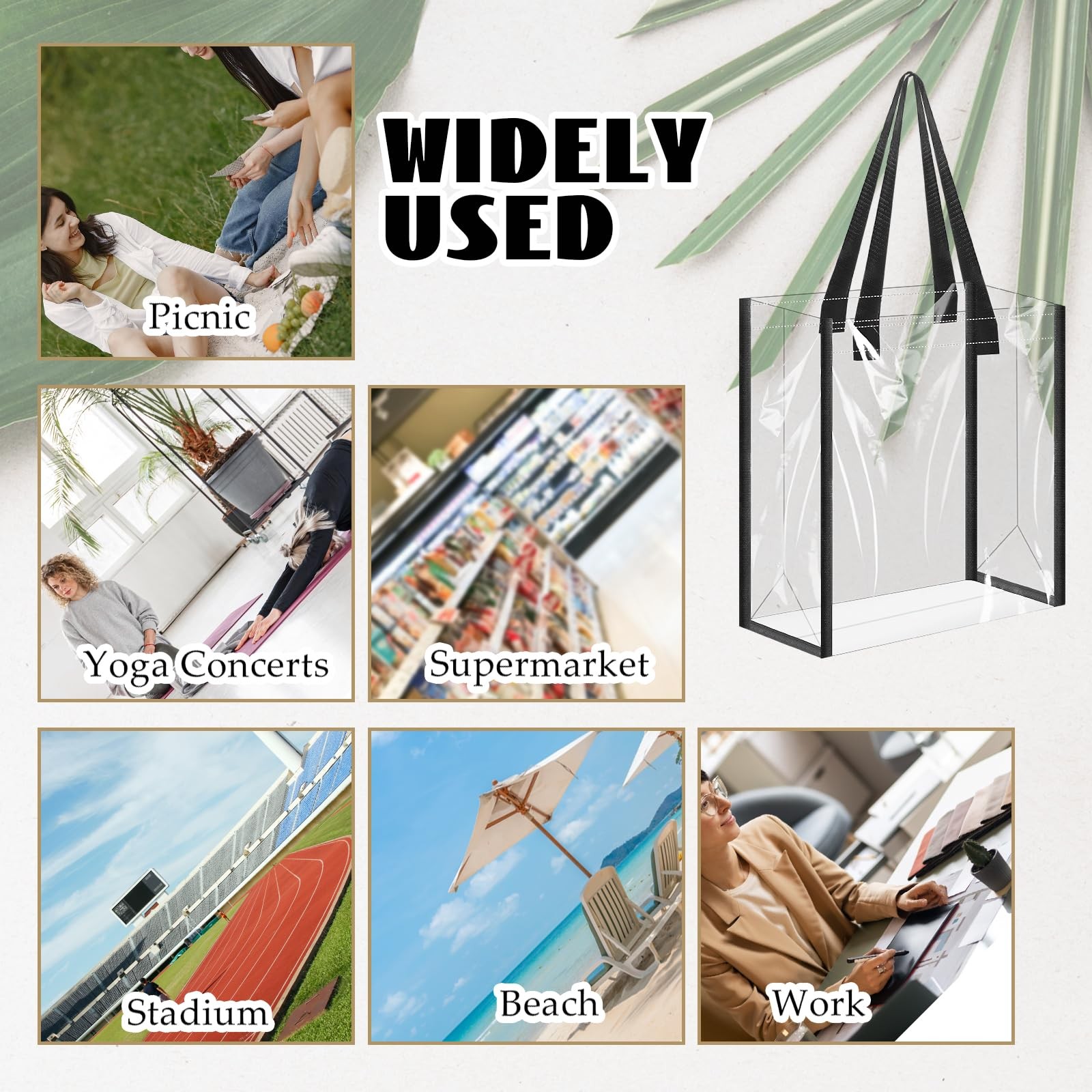 12 PCS 12×12 Inch Clear Tote Bags Transparent PVC Shoulder Handbag Stadium