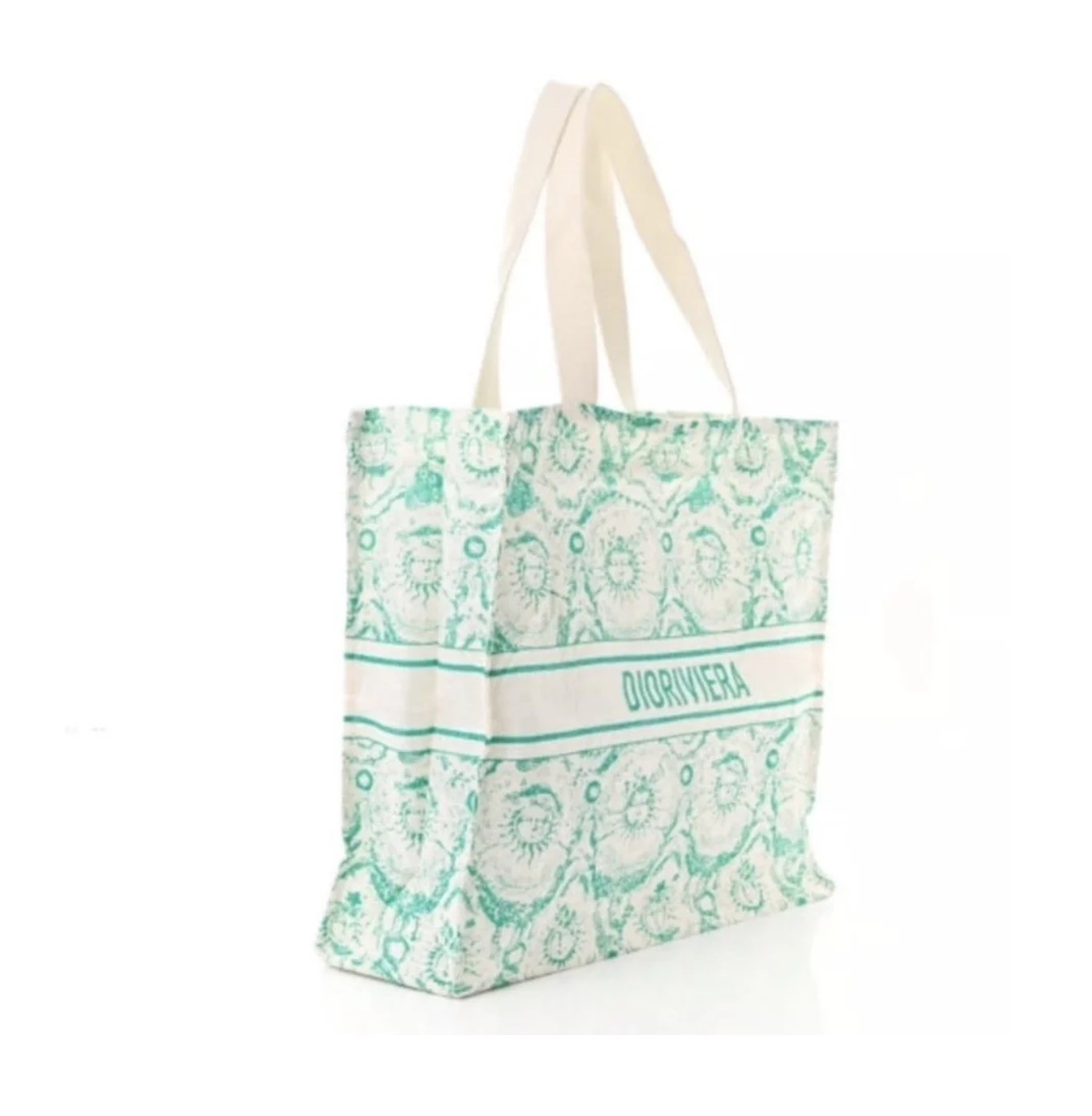 Christian Dior Dioriviera Canvas Large Tote Bag Beige/Teal with Insert NWT