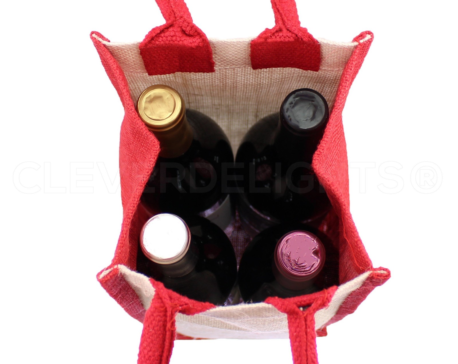 4Bottle Jute Burlap Wine Totes 14x6x6 Inch Sturdy Cotton Handles Bags