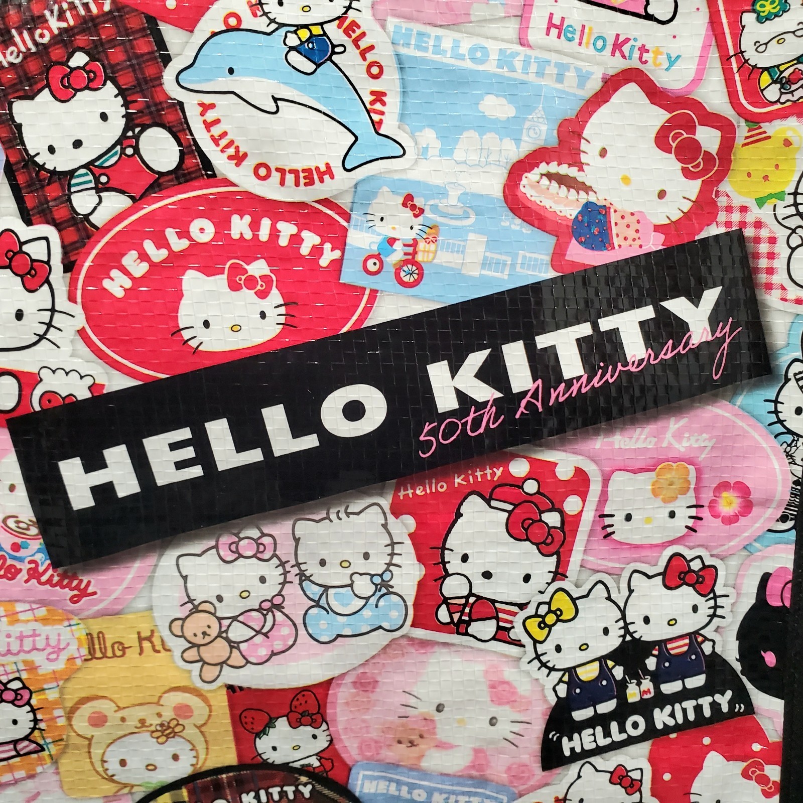 Hello Kitty 50th Anniversary Reusable Grocery Shopping Tote Bag Cute Stickerbomb